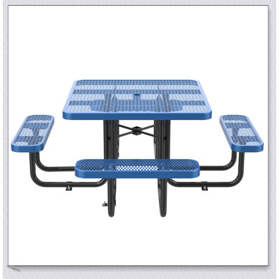 46-Inch Square Picnic Table With Umbrella Hole, Durable Steel Mesh Top And Weather-Resistant Coating For Outdoor Gatherings