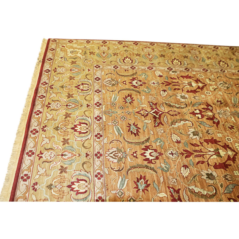Hand Knotted Wool Area Rug in Gold