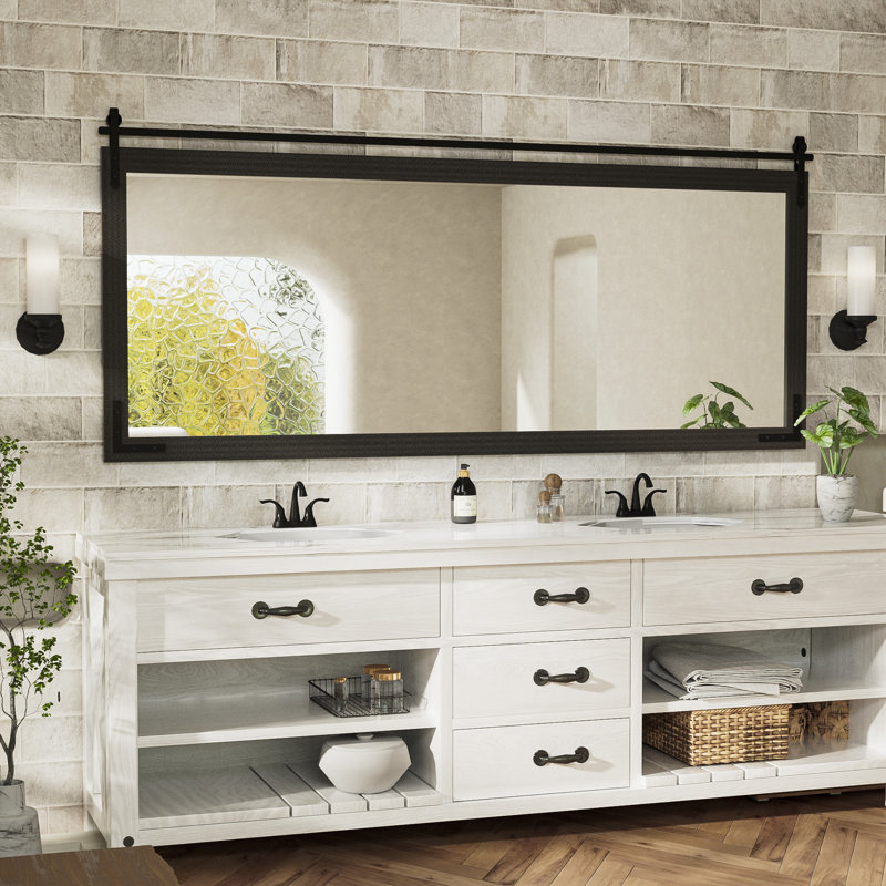 Miroir décoratif Brunilda Rustic Farmhouse, 32 po x 72 po, Noir, noir, noir, noir