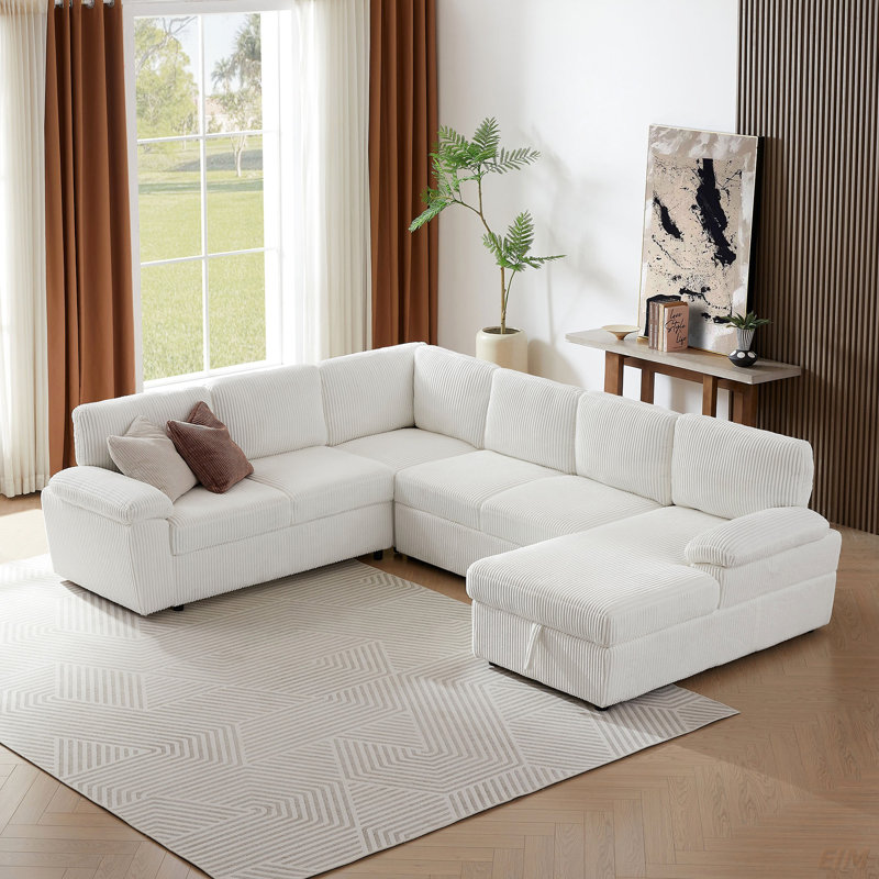 Oversized Modular Storage Sectional Sofa with Convertible Sleeper, Perfect for Home and Office, L/U Shaped Corduroy Upholstered Deep Seating