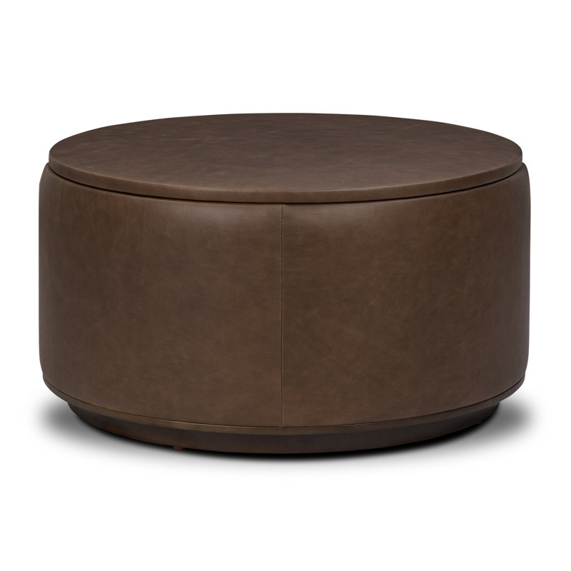 Herve Full-Grain Genuine Leather Storage Ottoman
