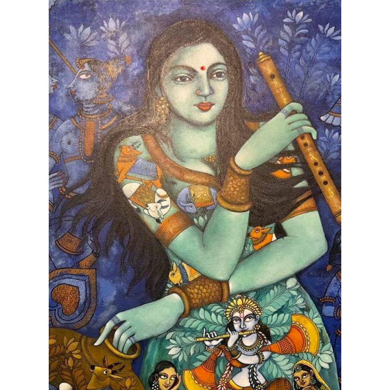 Krishna dans chaque pore de moi | Acrylique sur toile | Par Nikunja Bihari Das | Avec cadre