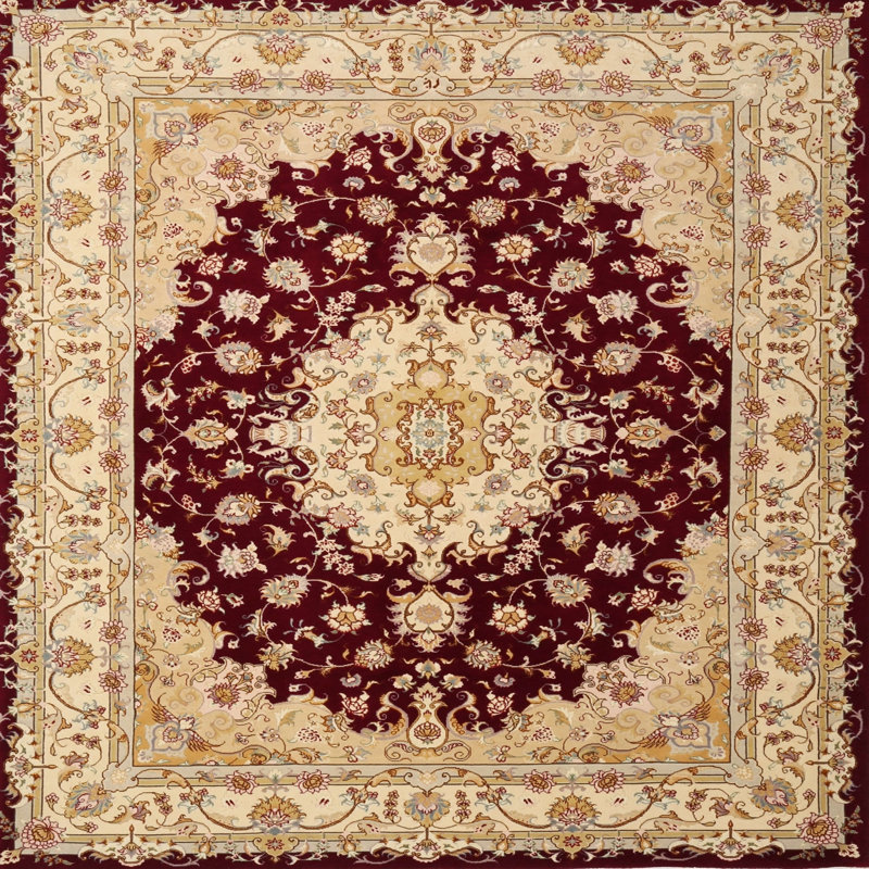 Tapis traditionnel rouge / ivoire Gurveen, Carré 4 pi
