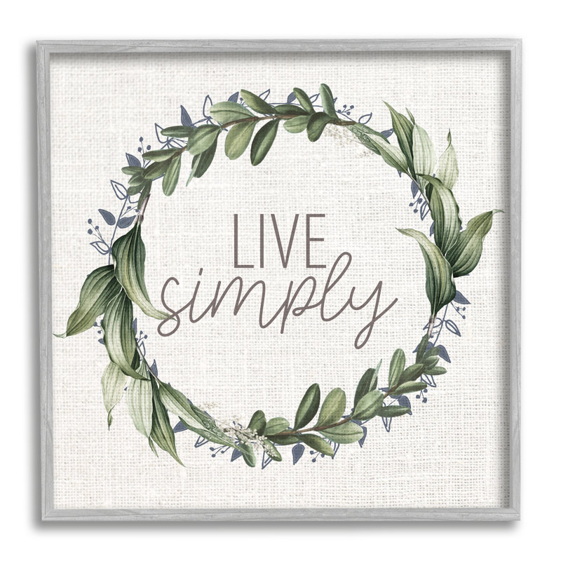 «Live Simply Expression» par - Art textuel, H 12 po x l 12 po x P 1,5 po, Estampe numérique Farmhouse
