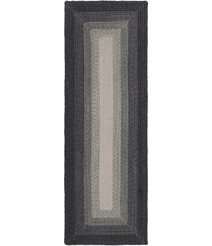  Ombre Hand Braided Wool Rug, Gray, Runner 2' x 6'1"