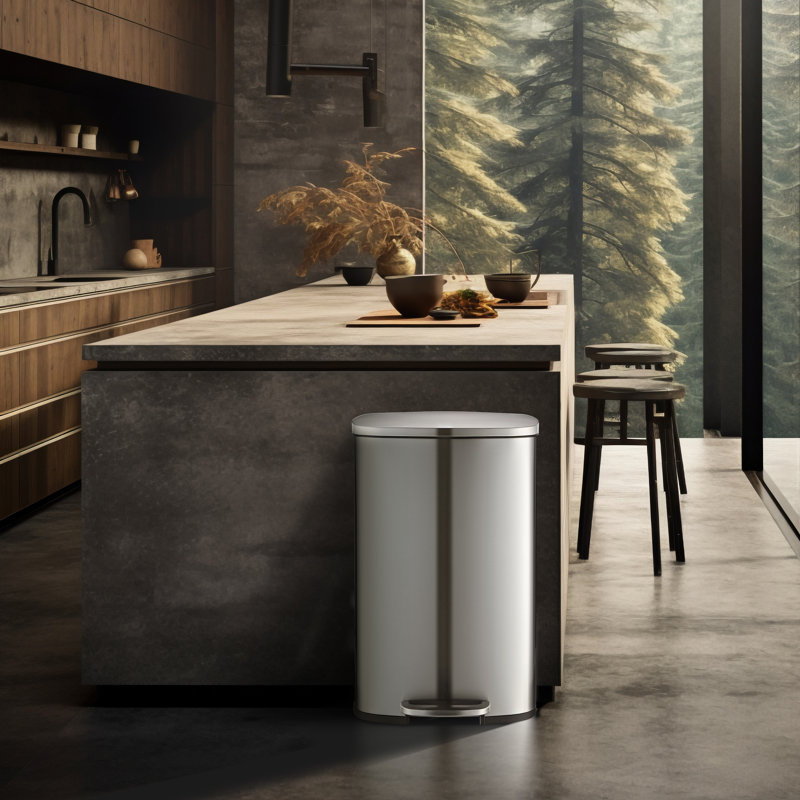 Okkel Metal Step On Kitchen Trash Can, 3.1, 38cm H x 31cm W x 25cm D