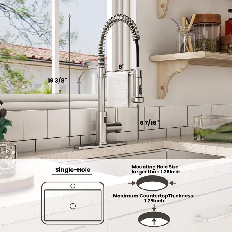 Brushed Nickel Touchless Pull-Down Kitchen Faucet with Spray