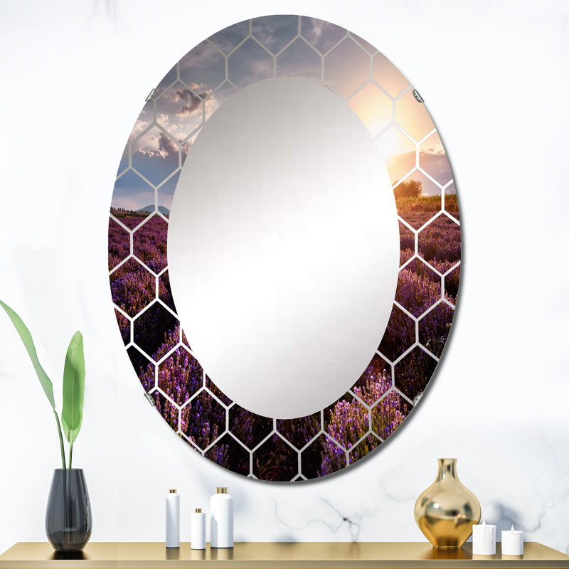 Sunrise & Dramatic Clouds Over Lavender Field V - Miroir mural Farmhouse, 36 po x 24 po