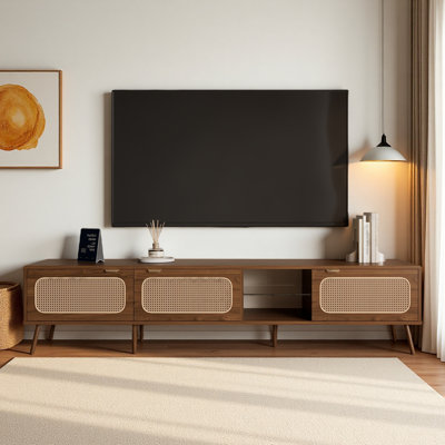Meuble télé 78 po pour téléviseur 75/80/85 po, console avec amplement de rangement pour le salon, la chambre à coucher, centre de divertissement avec tablette ouverte