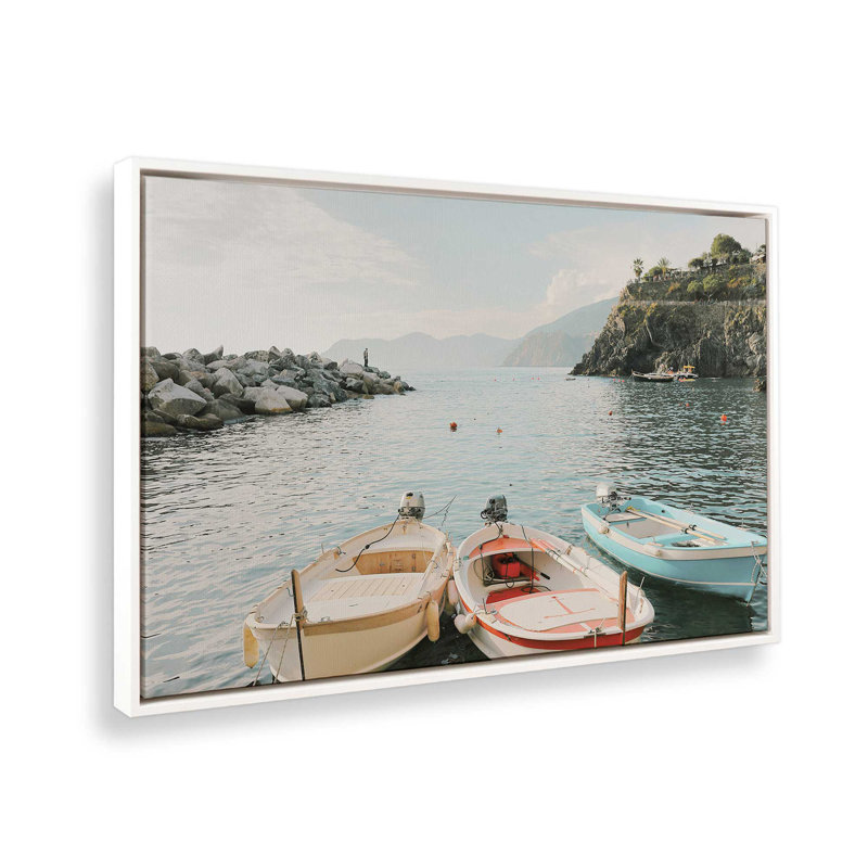 Dockside Dreams Canvas Print, 12.75" H x 18.75" W x 1.75" D, Opaque White Framed