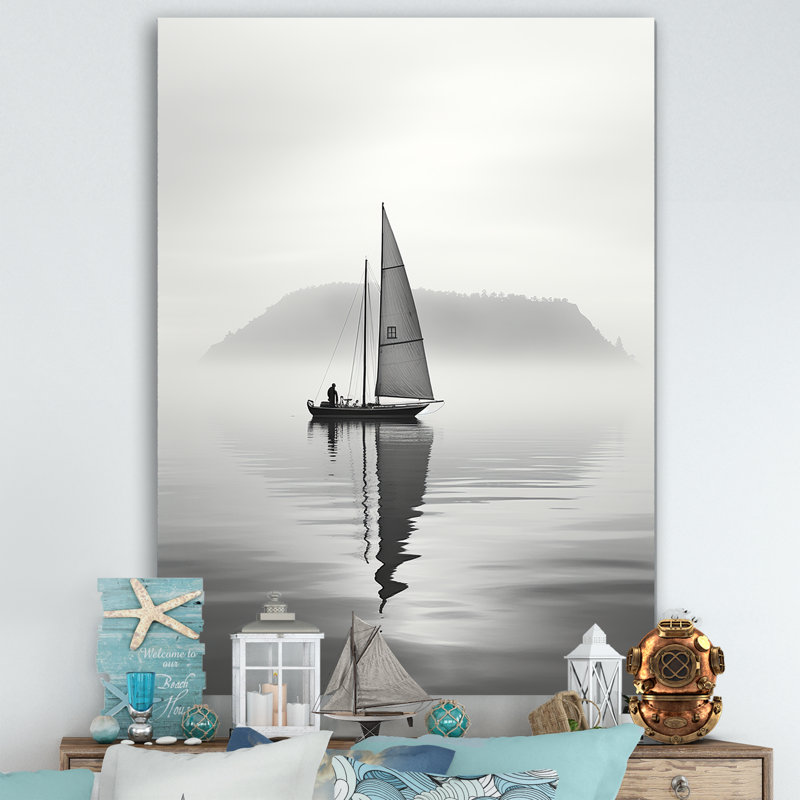 " Sailboat Simplicity At Lake ", 32" H x 16" W x 1" D, Wrapped Canvas