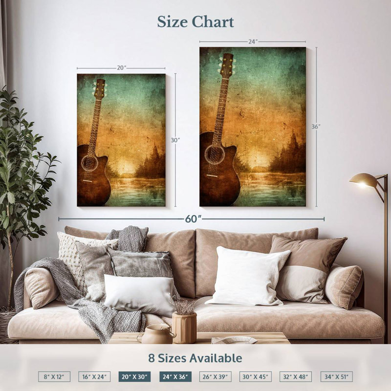 Abarca Grunge Lake And Guitar, 36" H x 24" W