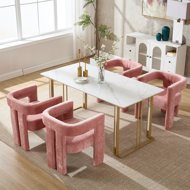 Chaise de salle à manger avec accoudoirs et chaises d'appoint en tissu de conception contemporaine Campcraft, Chenille rose
