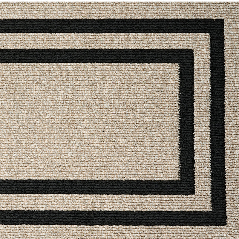 Double Border Machine Tufted Performance Natural Twist/Black Rug, Rectangle 2' x 3'9"