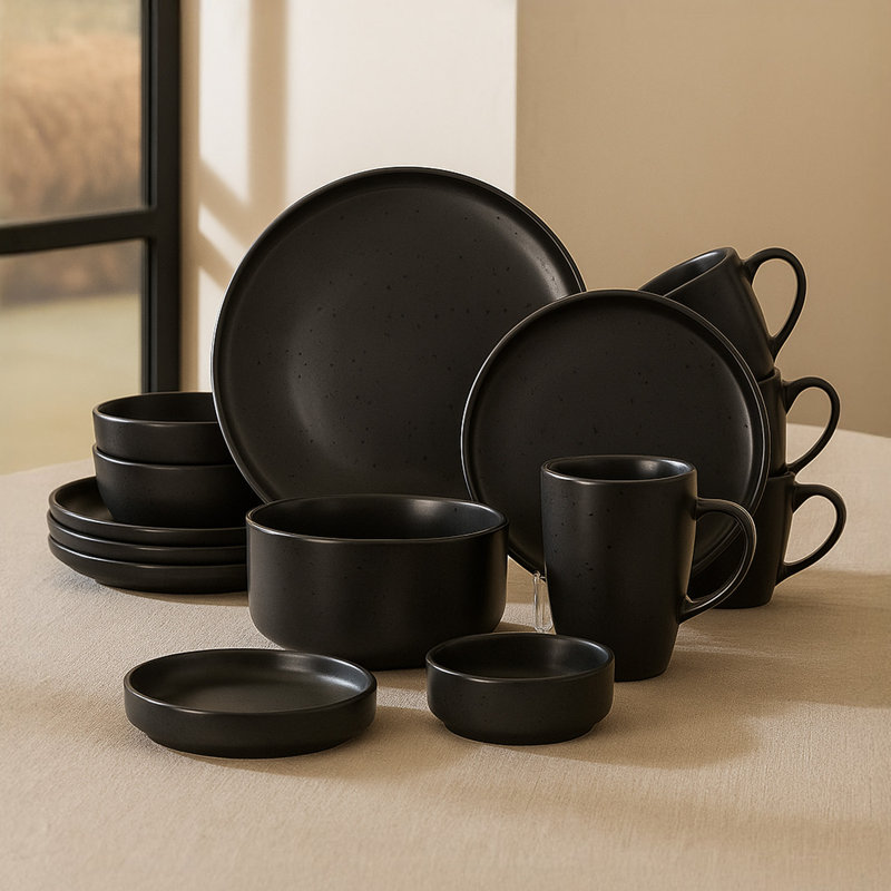 ROYALFORD 16 Piece Stoneware Dinnerware Set - Kitchen Dinner Set, Stoneware Tableware Crockery - Includes 4 Dinner Plates, 4 Dessert Plates, 4 Cereal Bowl and 4 Mugs