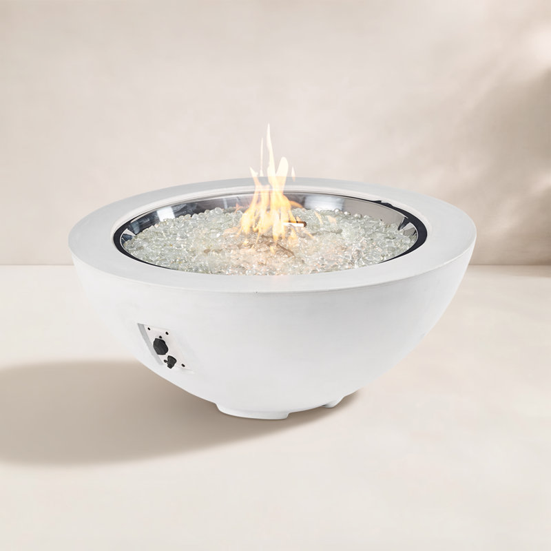 Monae Rectangle Concrete Smokeless Fire Pit Table, Natural Gas, White