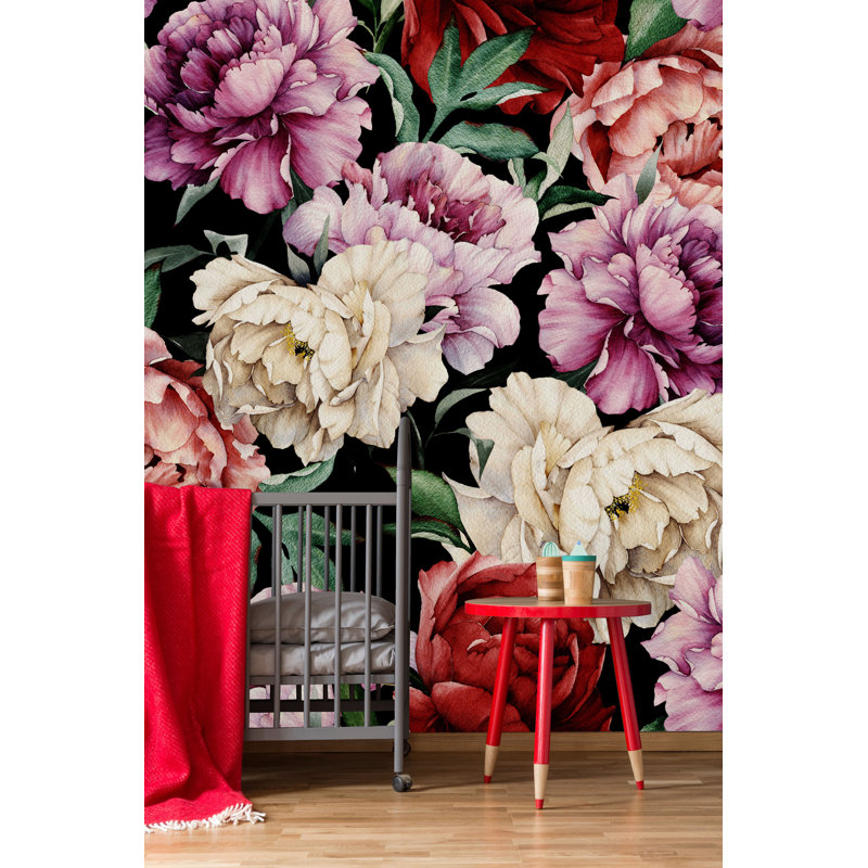 Murale 4 pièces Knightstown Peony, Rouge/vert, L 10,42 pi x l 125 po