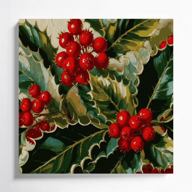 Art de Noël sur toile de Noël houx et baies brunes, H 12 po x l 12 po