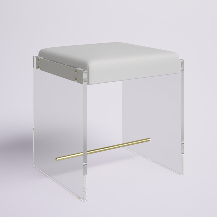 Gray Acrylic Ottoman Vanity Stool Clear and Gold-Large