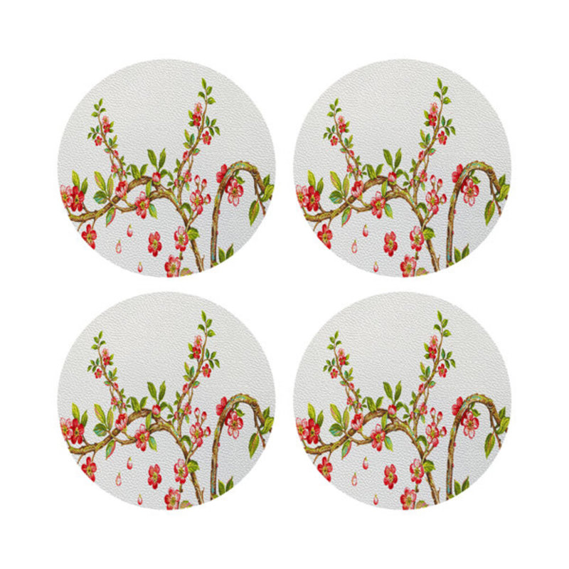 Sous-verres ronds en cuir cerisier rouge, Rouge