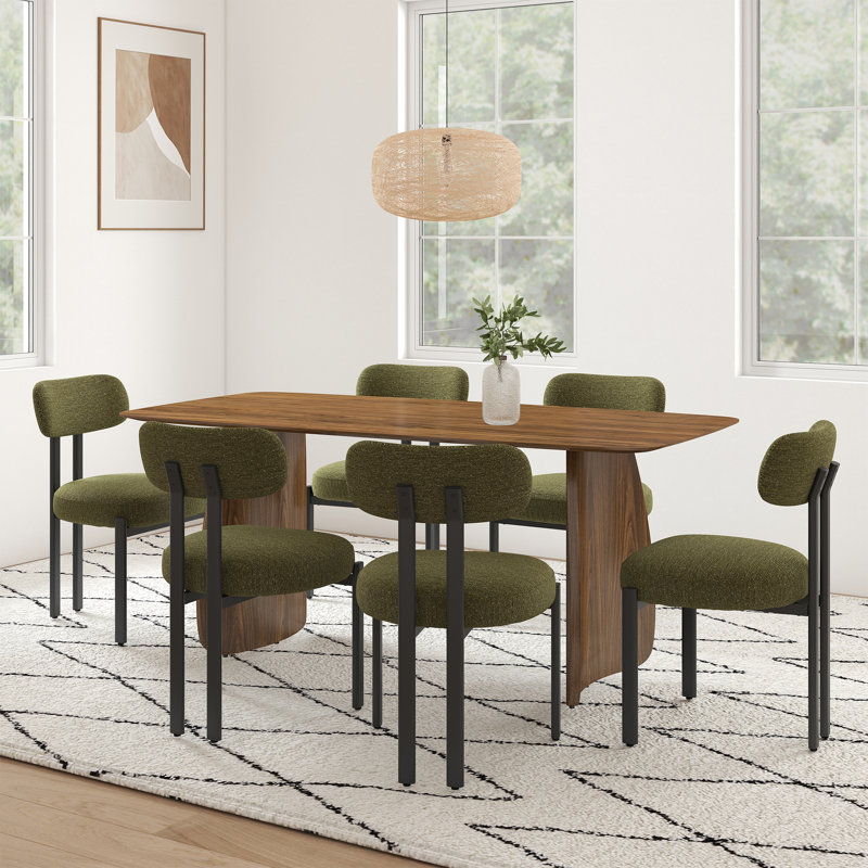 Ensemble de table de salle à manger Modern, 7 pièces : table, 6 chaises, Noyer, Vert