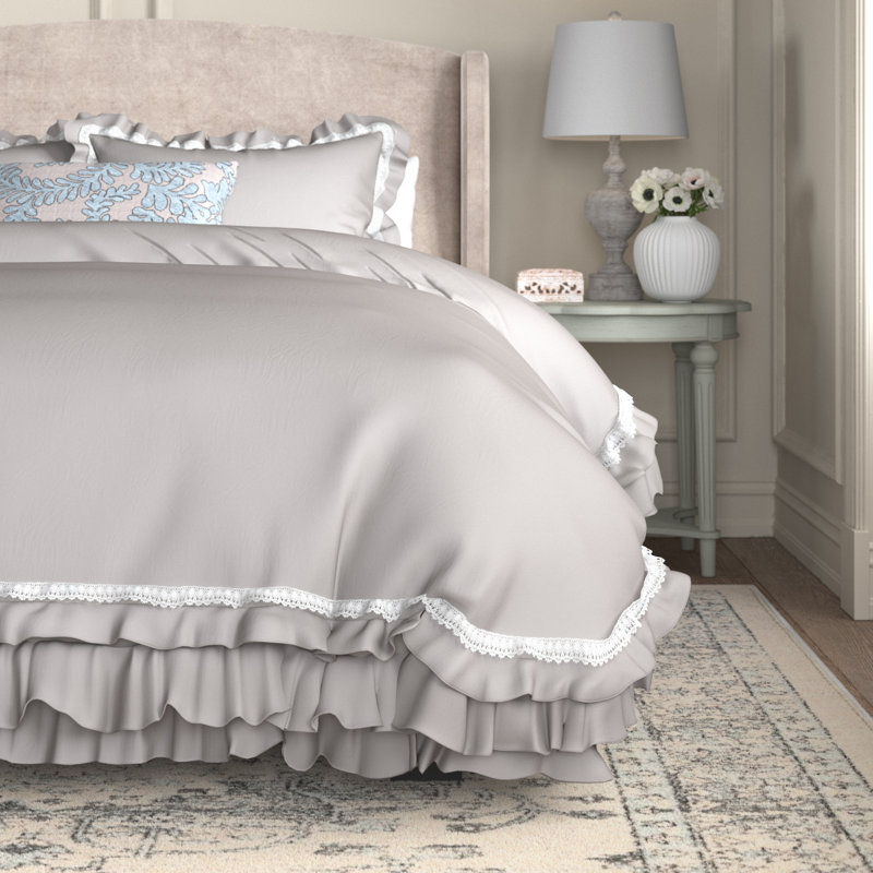 Ella Shabby Elegance Ruffle Lace Microfiber Comforter Set, Twin XL Comforter + 1 Standard Sham, Ivory