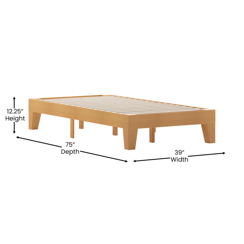 Twin Natural Pine Wood Platform Bed Frame with Slats