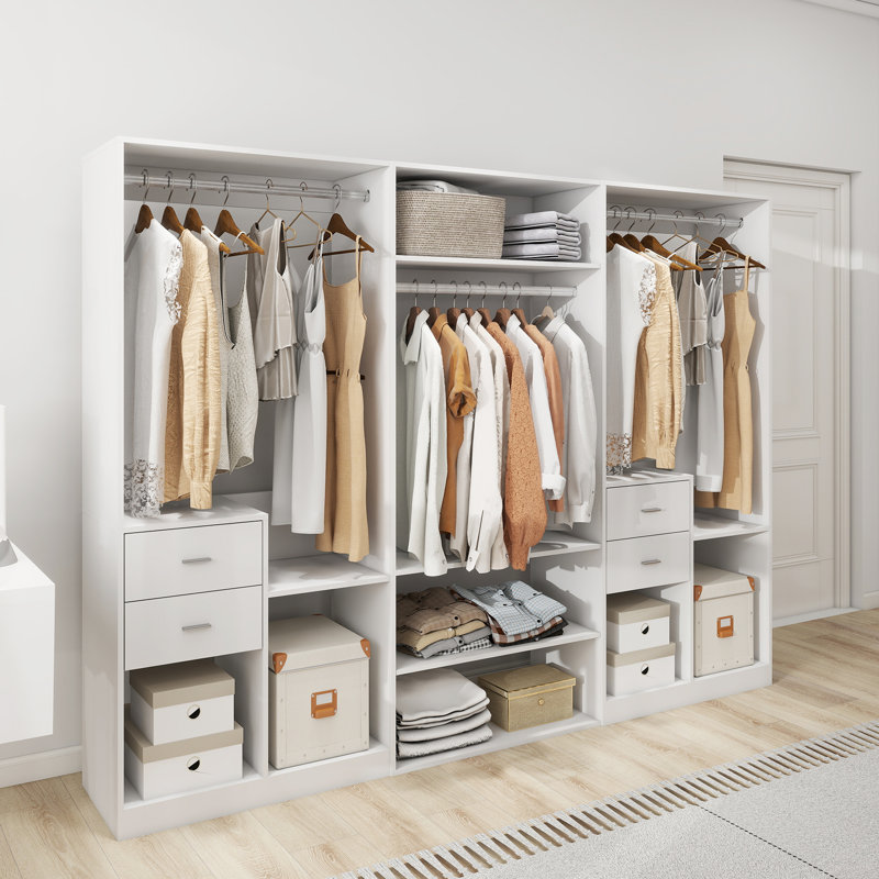 Armoire-penderie moderne en bois: 7 tablettes et 4 tiroirs