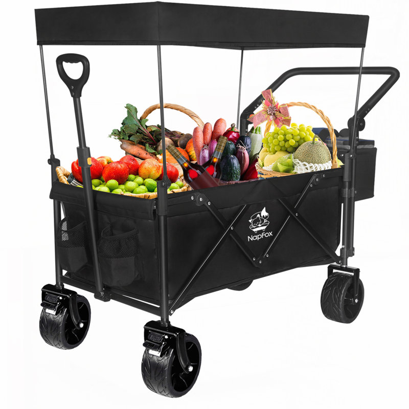 Folding Wagon Cart with Wheels, Black