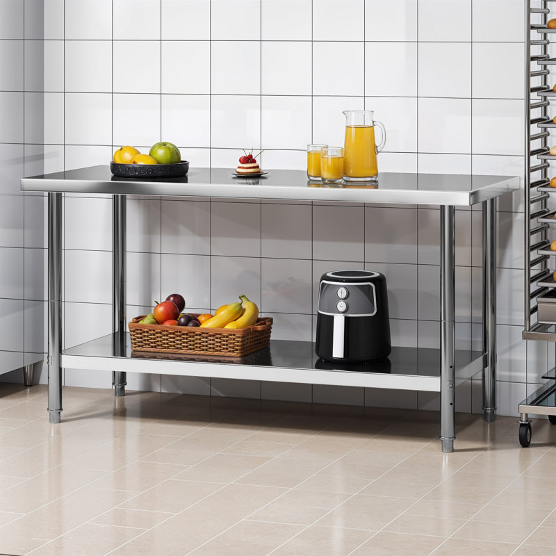  Table en acier inoxydable avec tablette inférieure, H 14 po x L 60 po x l 24 po