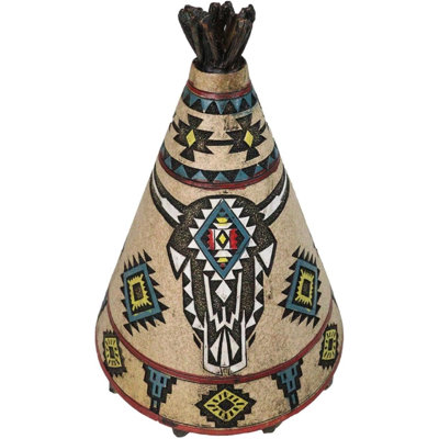Rustic Southwestern Indian Teepee Hut With Aztec Cow Skull Money Coin Piggy Bank