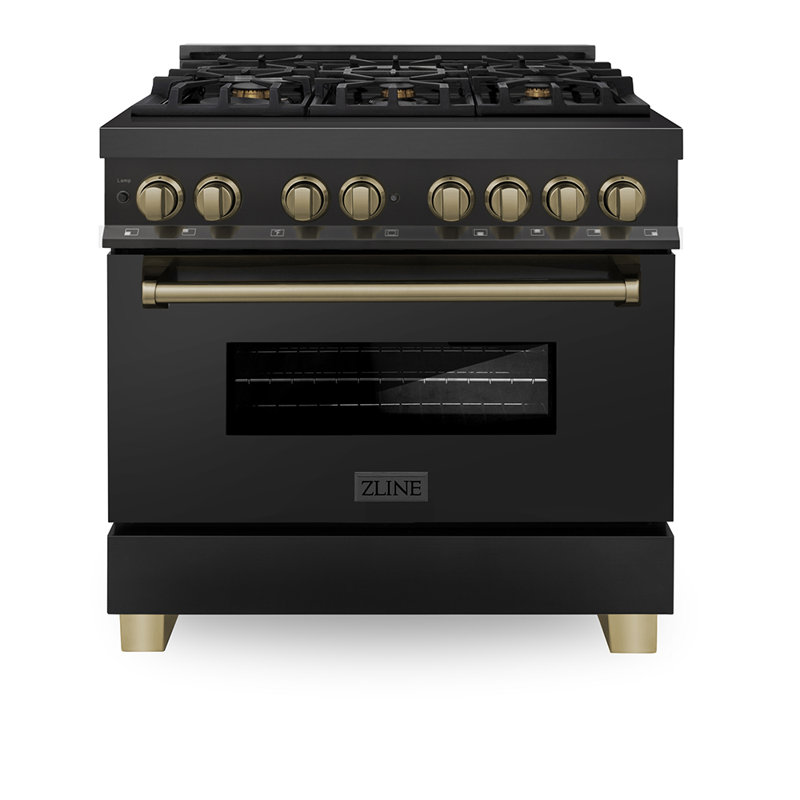ZLINE Autograph 36" Legacy Dual Fuel Range, Champagne Bronze/Black Stainless Steel
