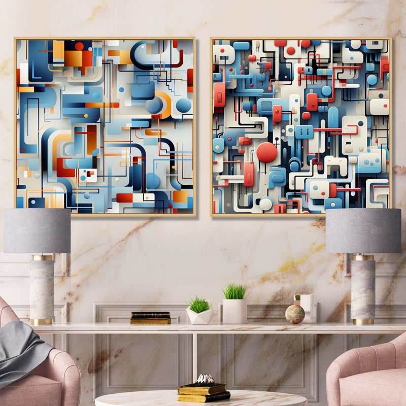 Ensemble de 2 reproductions d'art sur toile à motif abstrait Corabeth, Encadrement brun, H 36 po x l 73 po x P 1,5 po