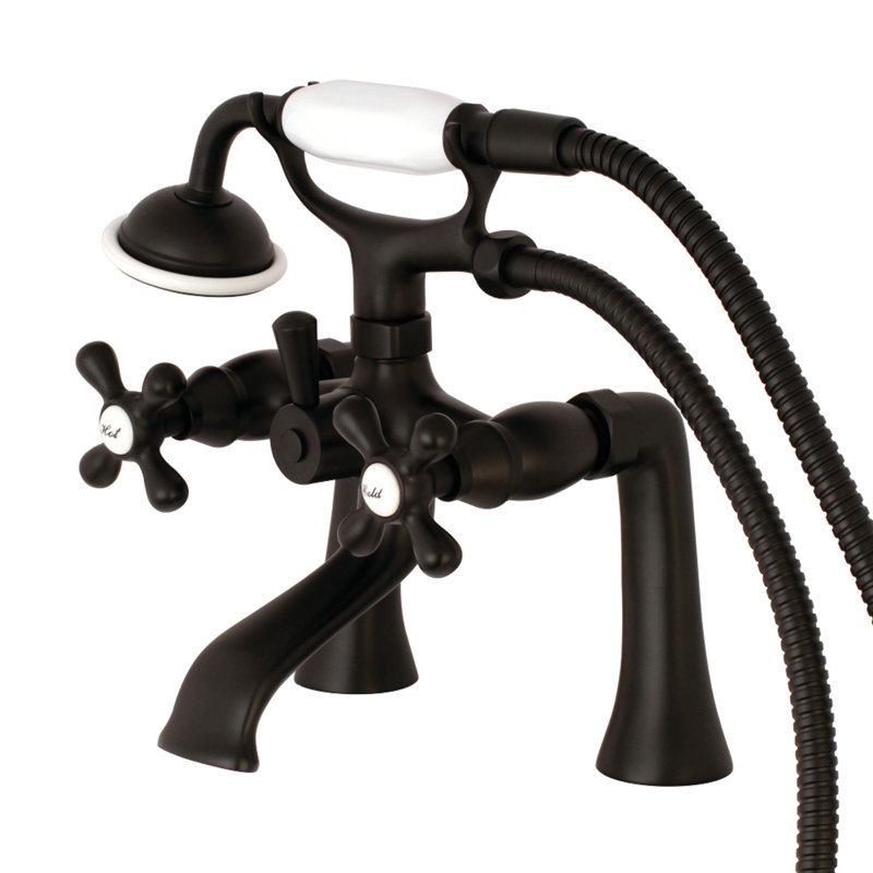 Robinet de baignoire sur pattes à 3 poignées et 2 poignées à fixation sur le comptoir avec douche à main Kingston Brass Kingston