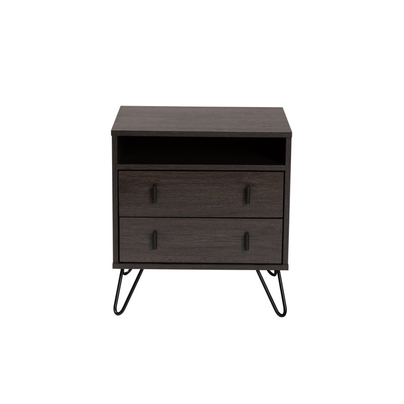 Table de chevet 2 tiroirs Cotto en brun foncé