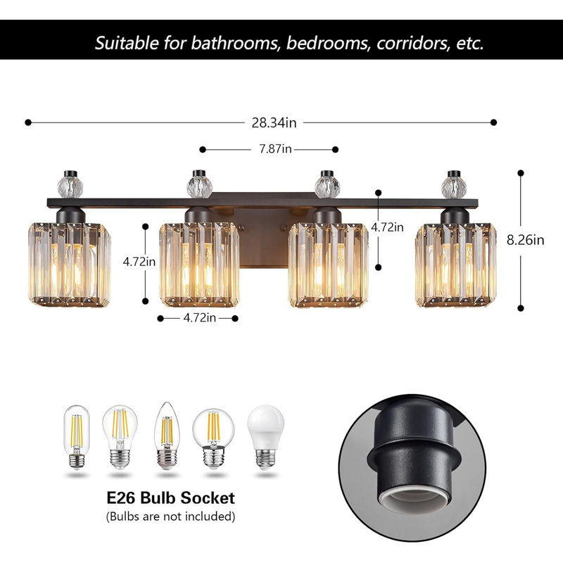 Luminaire de meuble-lavabo moderne en cristal avec abat-jour en cristal K9 et finition plaquée pour l'éclairage de salle de bain au-dessus d'un miroir