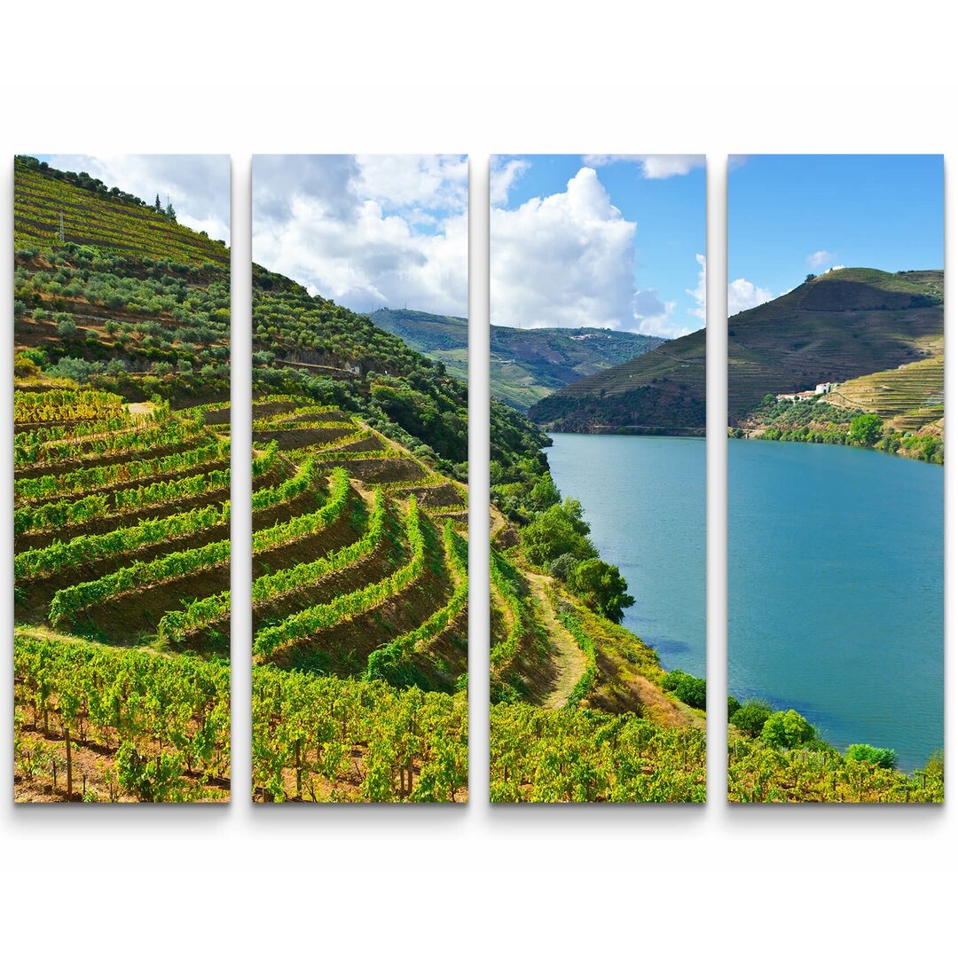 4-tlg. Leinwandbilder-Set Weinberge am Fluss Douro in Portugal