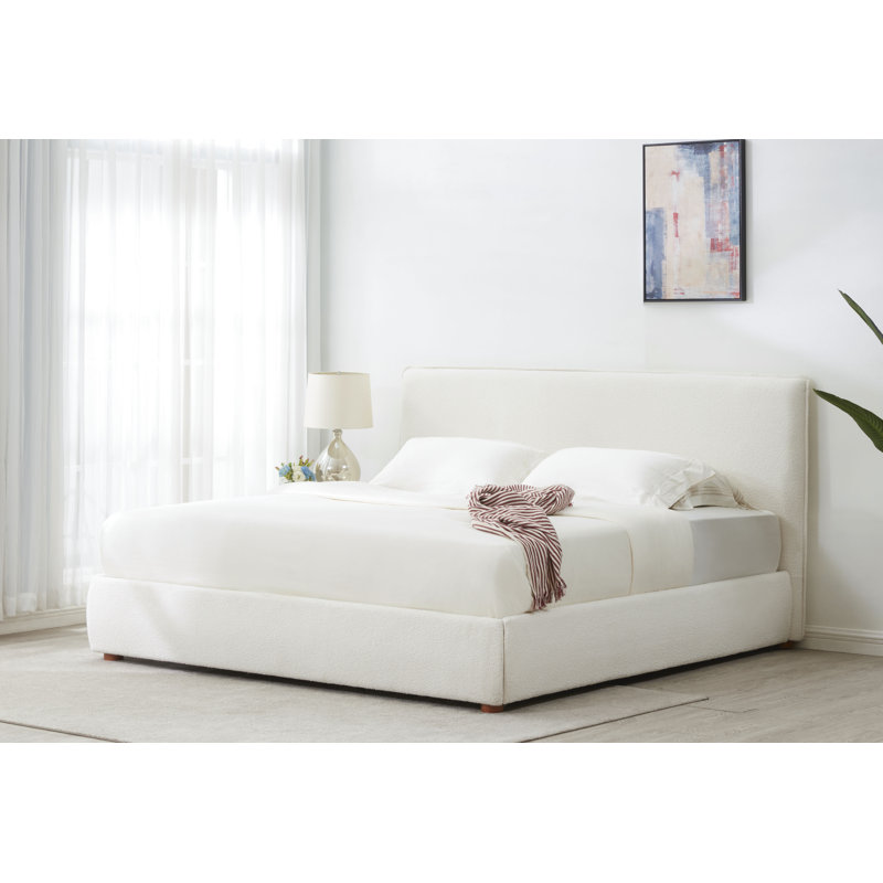 Callahan Upholstered Bed, King, White Linen