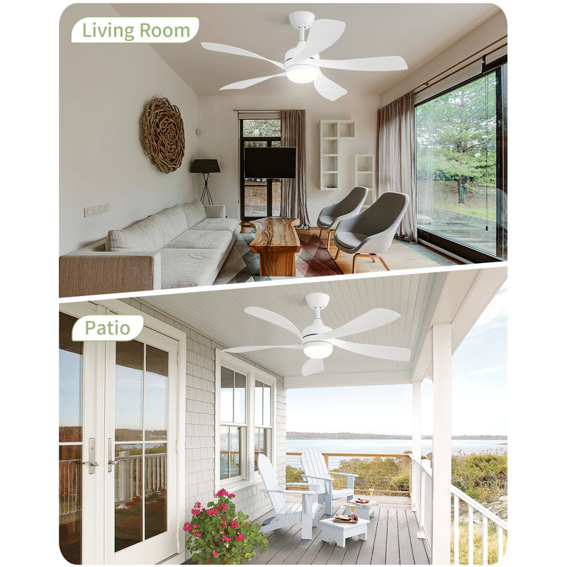 Whisper 52" 5 ABS Blade Propeller Classic Ceiling Fan with LED Lights and Remote Control, White