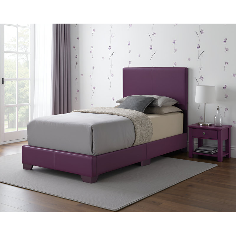 Antwerp Purple Faux Leather Twin Bed, Twin, Purple