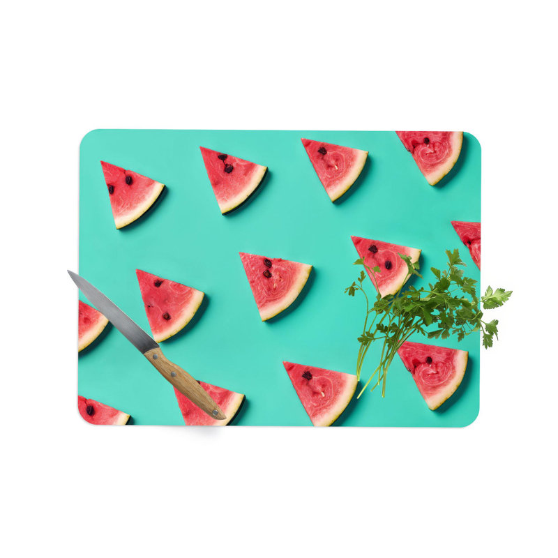 Planche à découper en verre à motif pastèque parfaite pour la cuisine offrant une touche moderne pour la préparation des fruits et de la viande