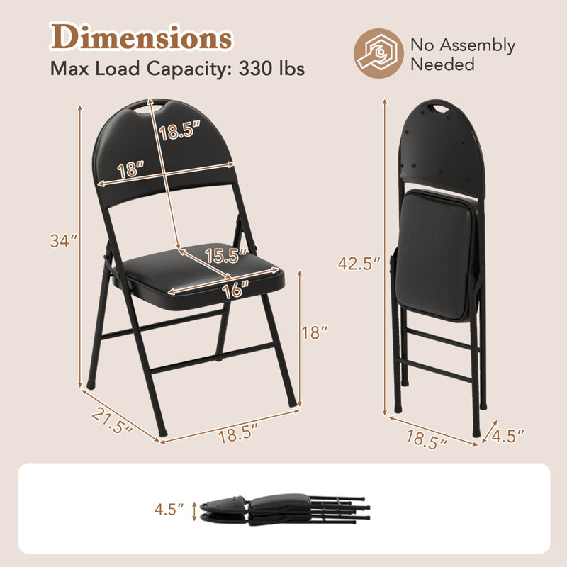 2 chaises de fête pliantes et rembourrées avec structure en métal et chaises empilables en cuir