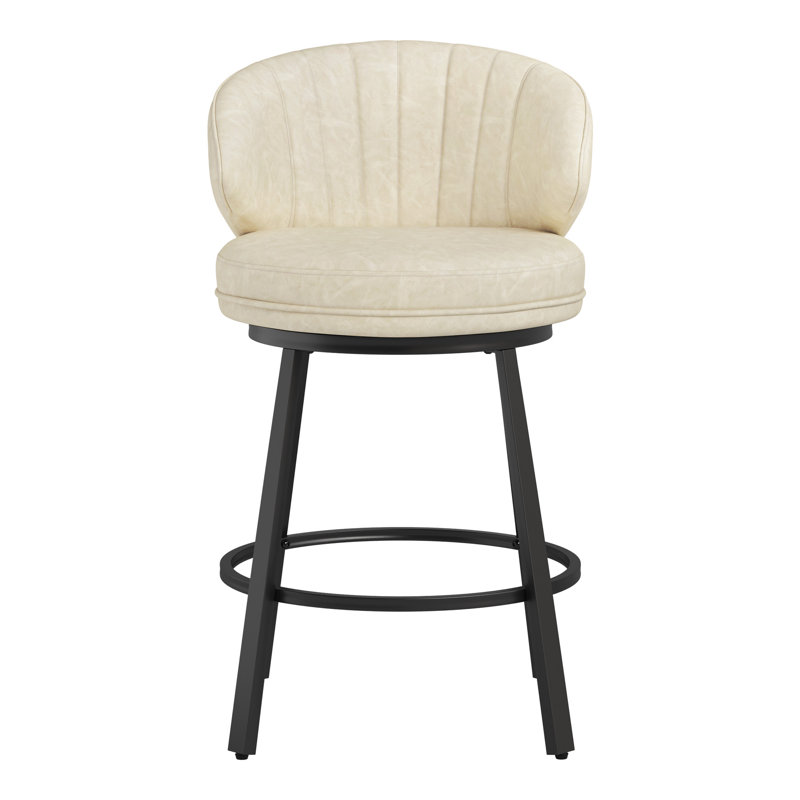 Matisse 26'' Swivel Bar Stools with Metal Legs and Footrest, Beige, 2