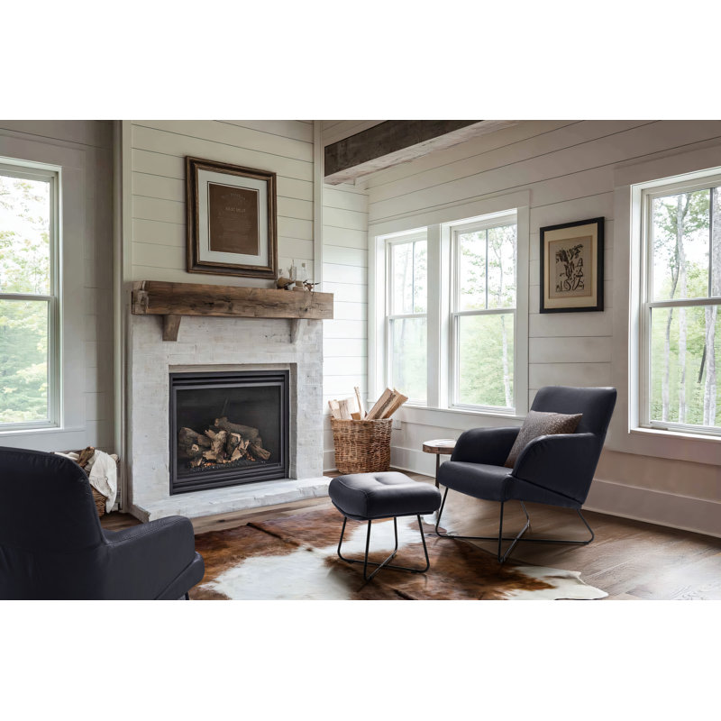 Averie Genuine Leather Designer Armchair With Footstool Included, Black Blue