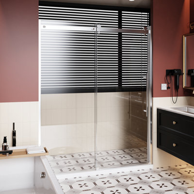 72 In H Single Sliding Shower Door 60 W With Handle, Zinc Roller Rail, 1/4 Inch Thick Clear Tempered Glass - Waterproof Function, Easy Assembly Glass, Rail Adjustable Width, Smooth Operation