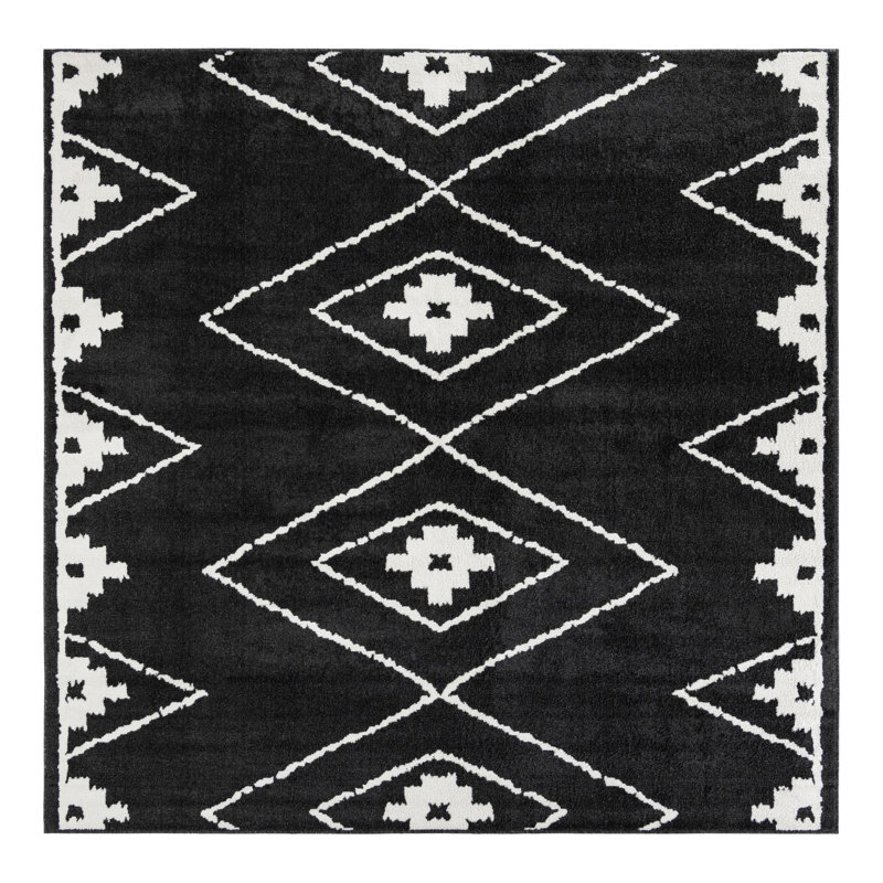 Latitude Run® Vefsna Nikolis Rug Black, Square 7'10"