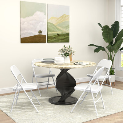 Chaises pliantes en métal avec chaises en cuir pliables en polyuréthane blanc