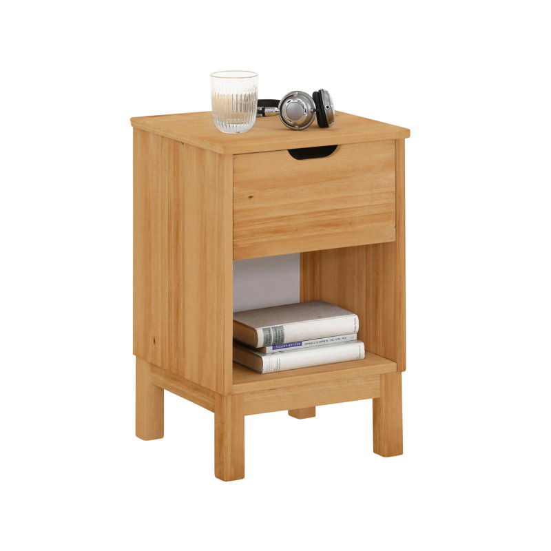 38cm W Solid Wood Bedside Table, Oak