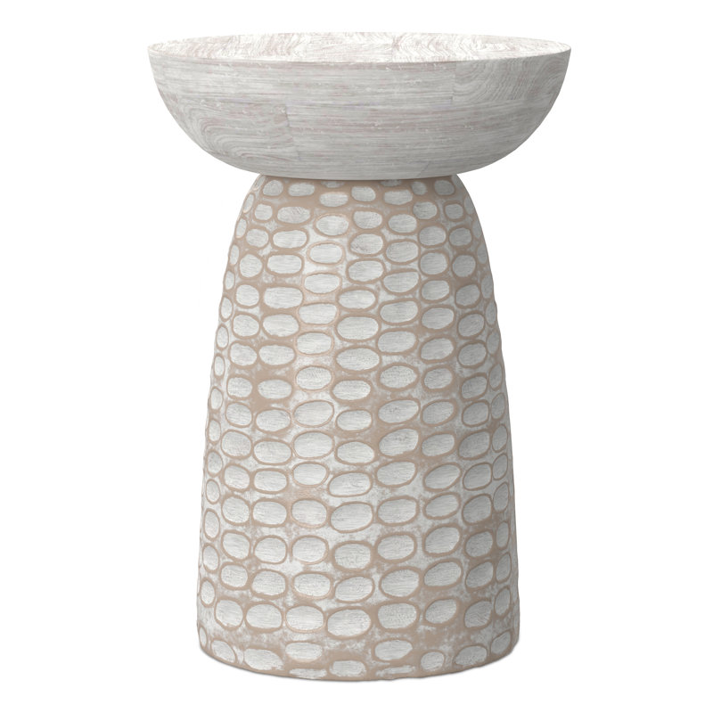 Boyd Solid Mango Wood Contemporary Accent Table with Textured Finish, Fully Assembled, White Wash