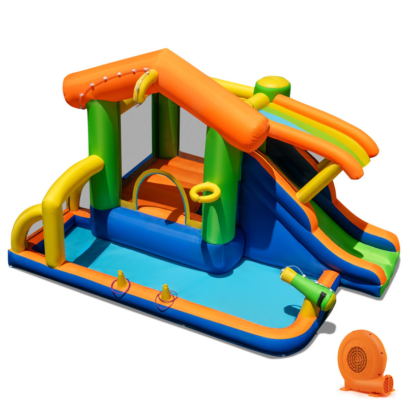 Parc aquatique multifonctionnel 8-en-1 avec glissade avec canon à eau mural avec ventilateur de 520W